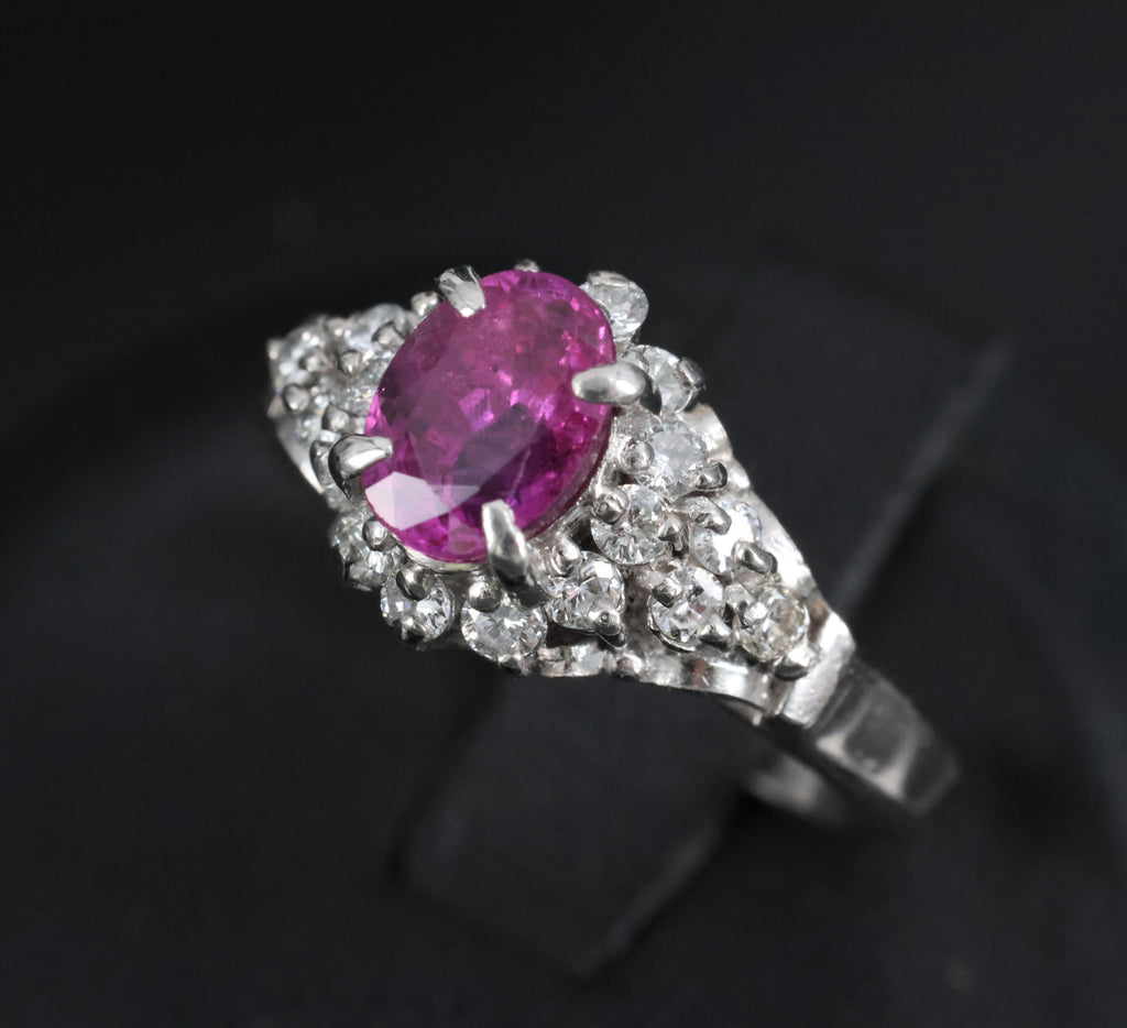 1.45ct GIA Natural NO HEAT Pink Sapphire 0.40ct Diamond Platinum Ring Size 6.25