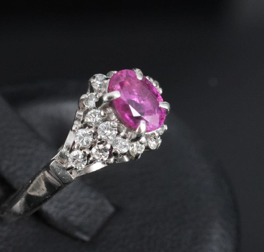 1.45ct GIA Natural NO HEAT Pink Sapphire 0.40ct Diamond Platinum Ring Size 6.25