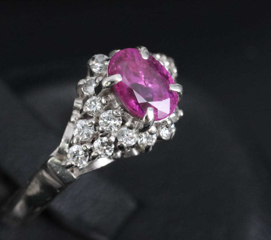 1.45ct GIA Natural NO HEAT Pink Sapphire 0.40ct Diamond Platinum Ring Size 6.25
