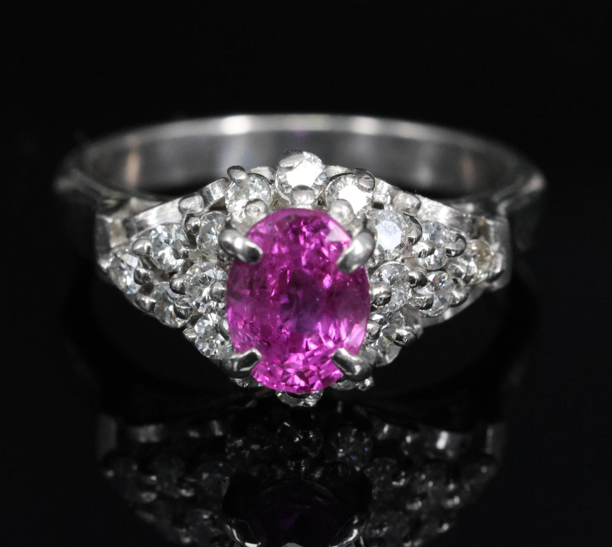 1.45ct GIA Natural NO HEAT Pink Sapphire 0.40ct Diamond Platinum Ring Size 6.25