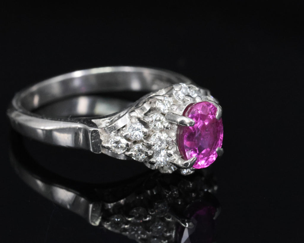 1.45ct GIA Natural NO HEAT Pink Sapphire 0.40ct Diamond Platinum Ring Size 6.25