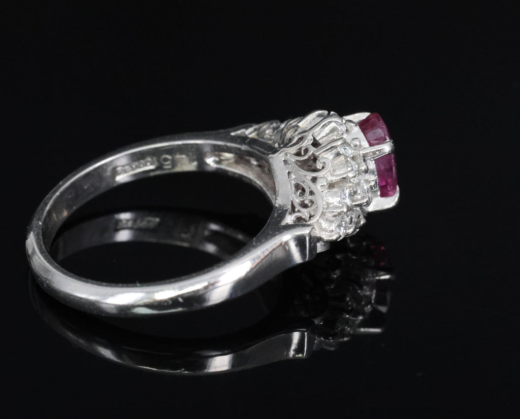 1.45ct GIA Natural NO HEAT Pink Sapphire 0.40ct Diamond Platinum Ring Size 6.25