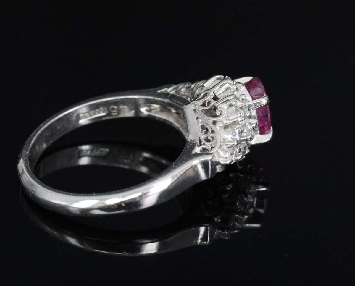 1.45ct GIA Natural NO HEAT Pink Sapphire 0.40ct Diamond Platinum Ring Size 6.25