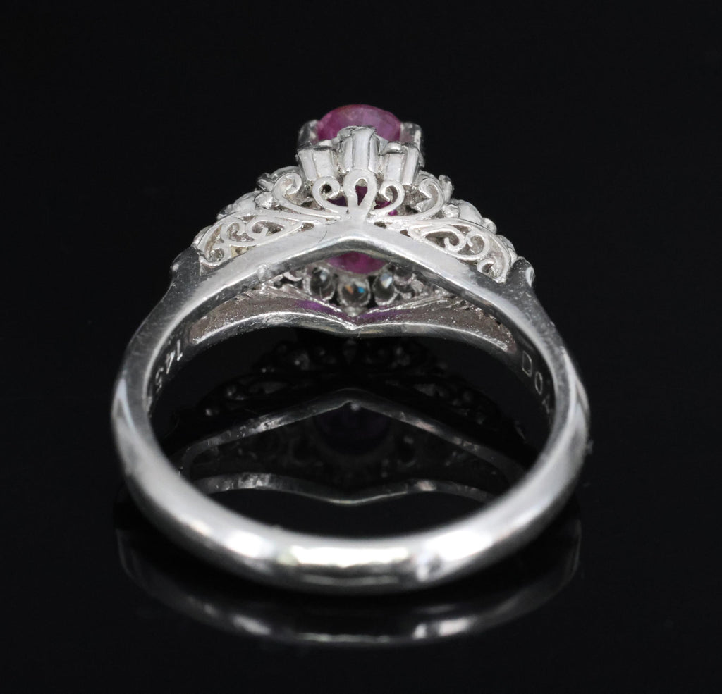 1.45ct GIA Natural NO HEAT Pink Sapphire 0.40ct Diamond Platinum Ring Size 6.25