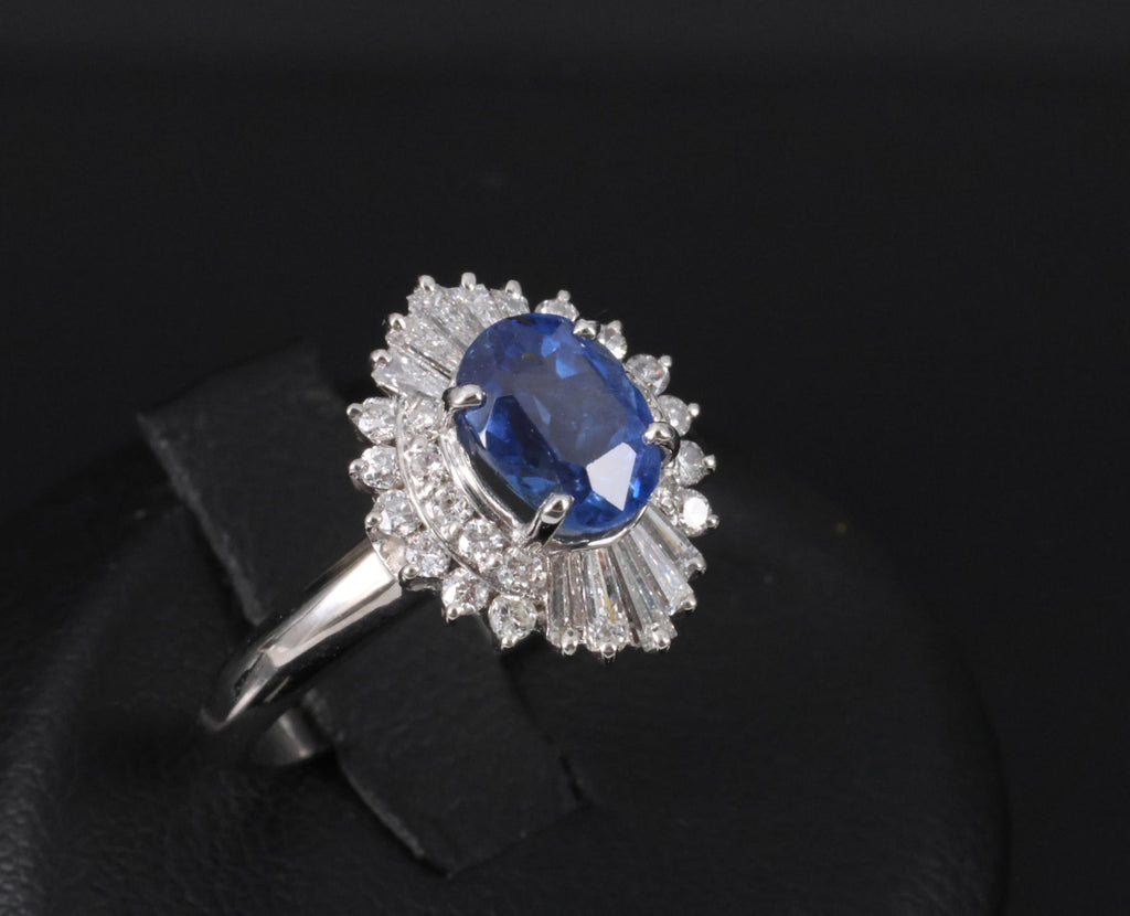 1.85ct GIA Ceylon No Heat Blue Sapphire & 0.60ct Diamond Platinum Ring Size 7