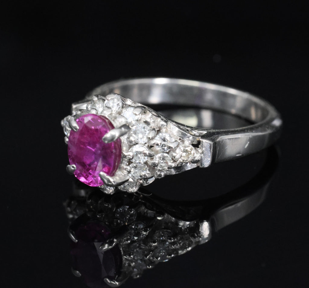 1.45ct GIA Natural NO HEAT Pink Sapphire 0.40ct Diamond Platinum Ring Size 6.25