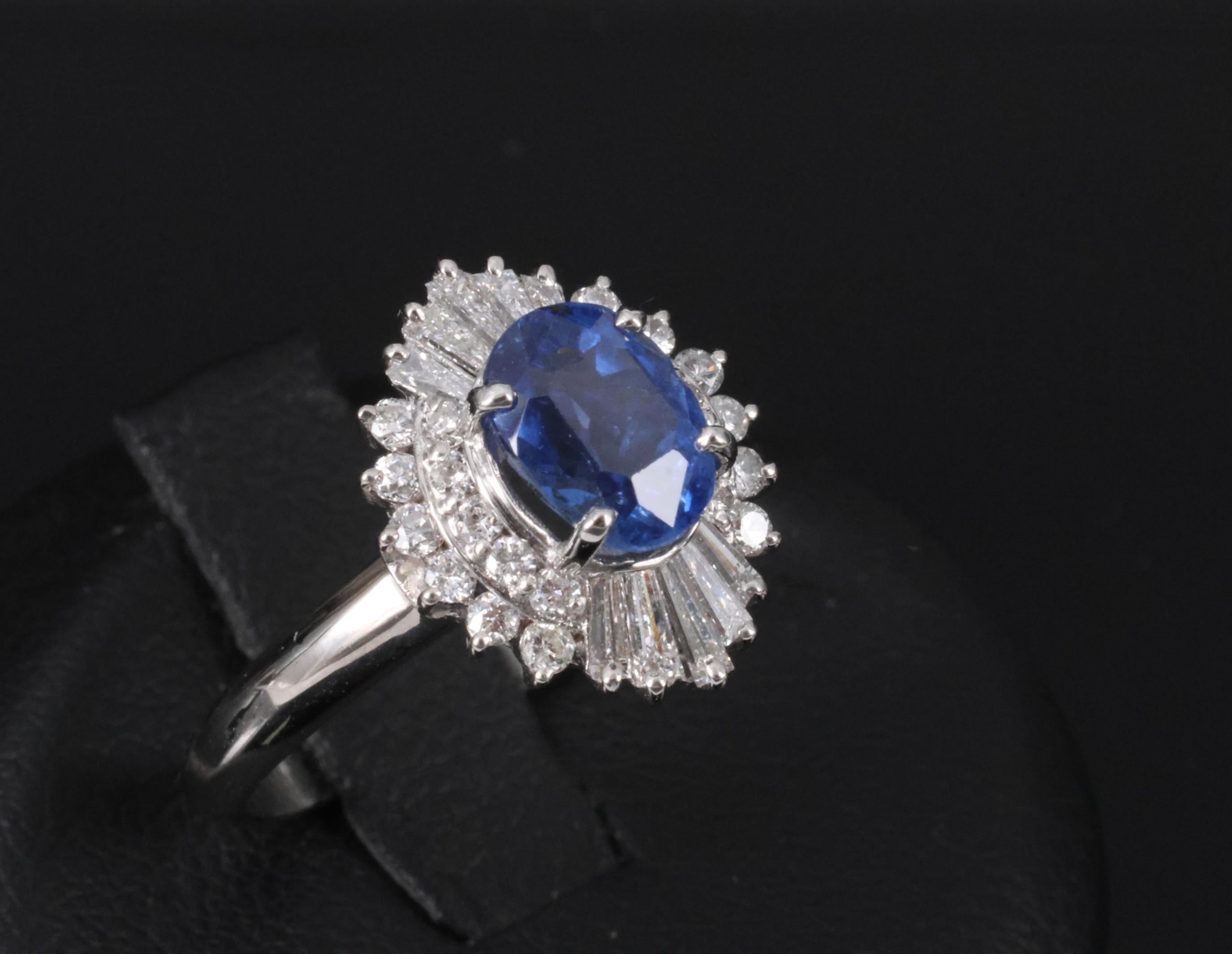1.85ct GIA Ceylon No Heat Blue Sapphire & 0.60ct Diamond Platinum Ring Size 7