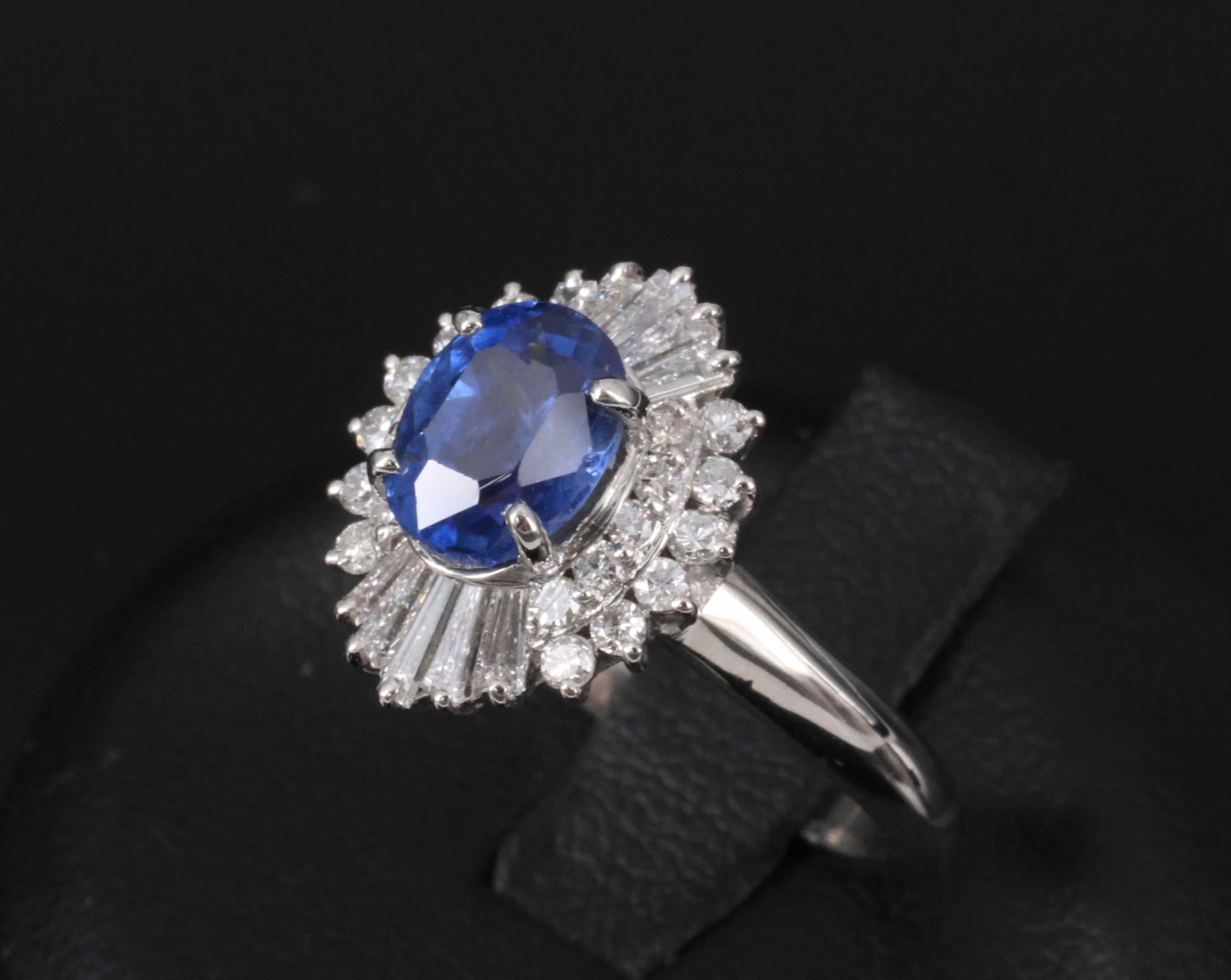 1.85ct GIA Ceylon No Heat Blue Sapphire & 0.60ct Diamond Platinum Ring Size 7