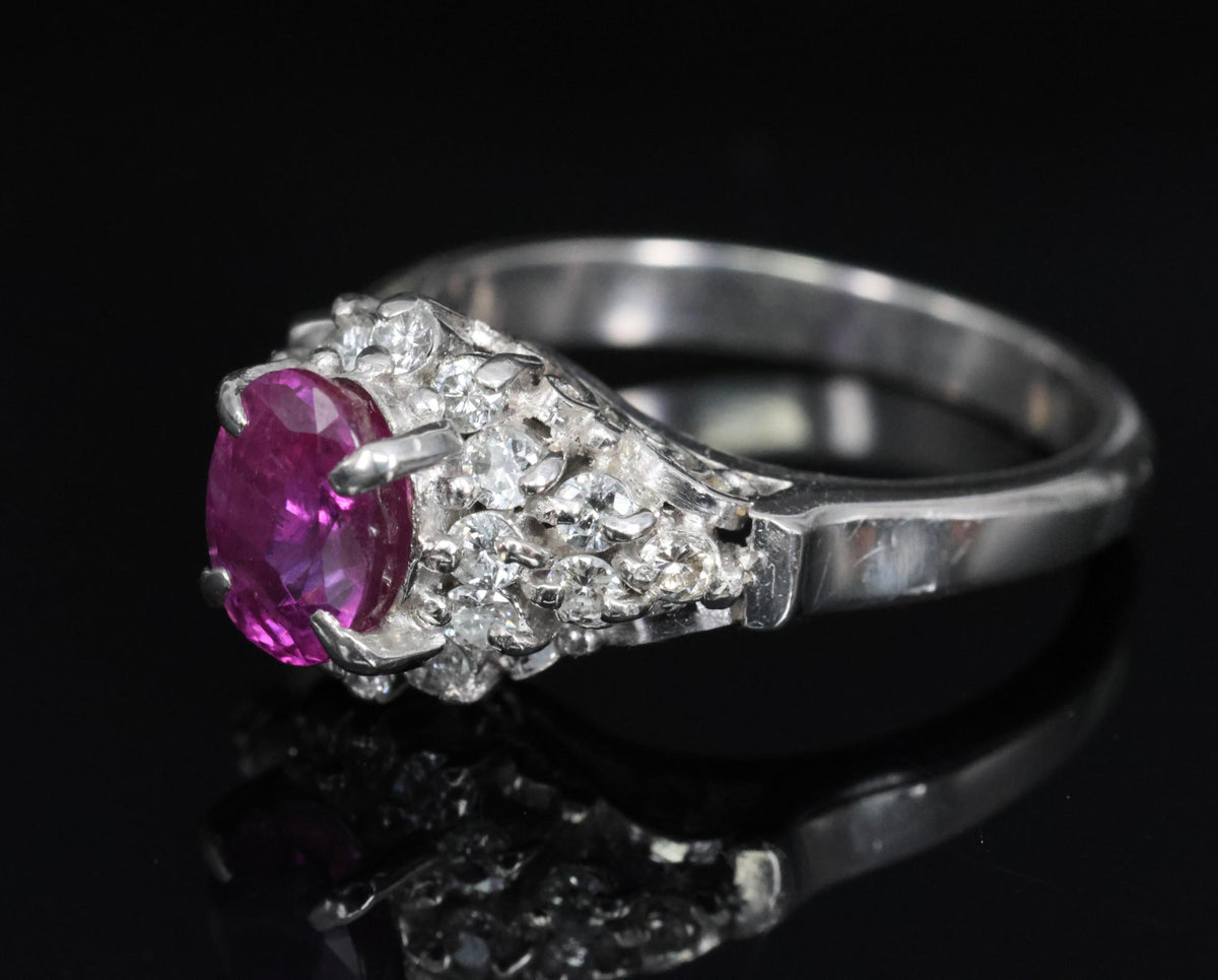 1.45ct GIA Natural NO HEAT Pink Sapphire 0.40ct Diamond Platinum Ring Size 6.25