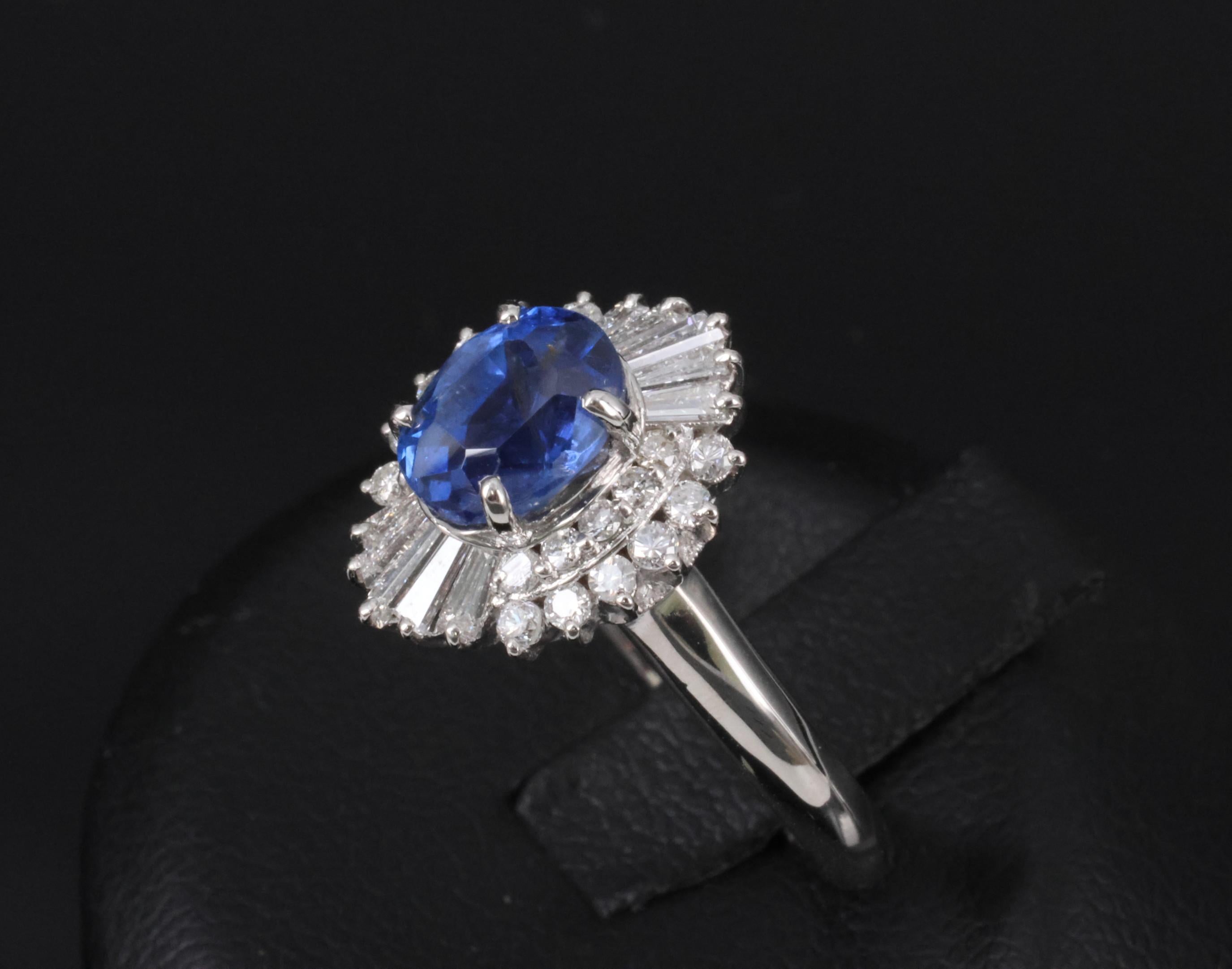 1.85ct GIA Ceylon No Heat Blue Sapphire & 0.60ct Diamond Platinum Ring Size 7
