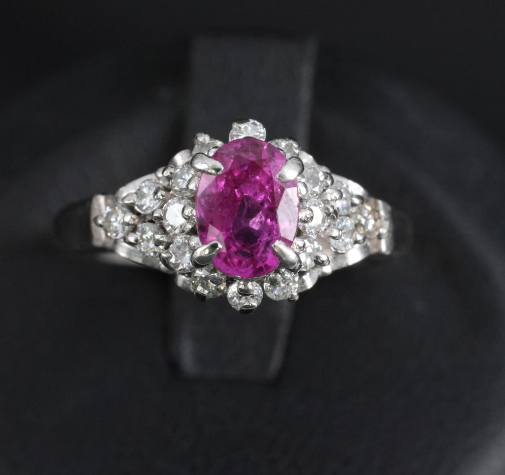1.45ct GIA Natural NO HEAT Pink Sapphire 0.40ct Diamond Platinum Ring Size 6.25