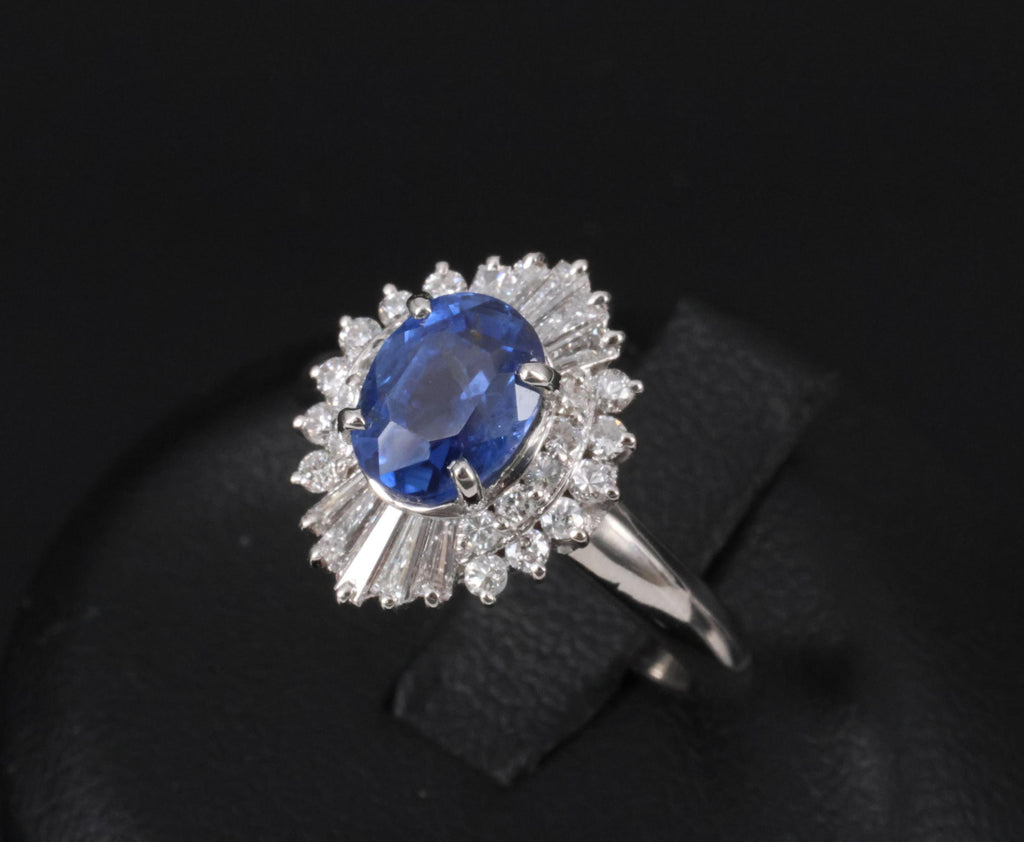 1.85ct GIA Ceylon No Heat Blue Sapphire & 0.60ct Diamond Platinum Ring Size 7