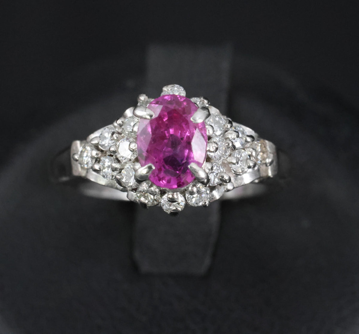 1.45ct GIA Natural NO HEAT Pink Sapphire 0.40ct Diamond Platinum Ring Size 6.25