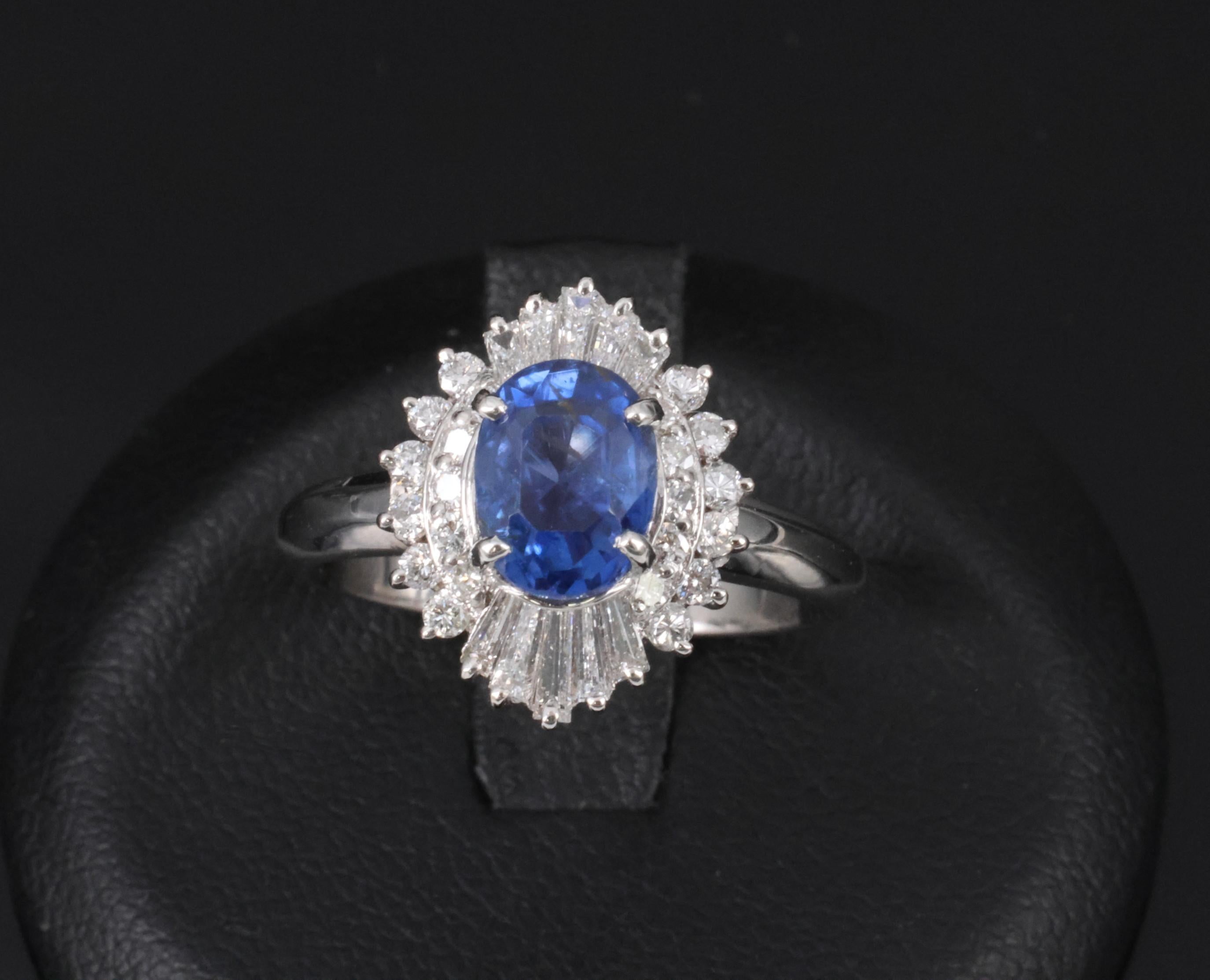 1.85ct GIA Ceylon No Heat Blue Sapphire & 0.60ct Diamond Platinum Ring Size 7