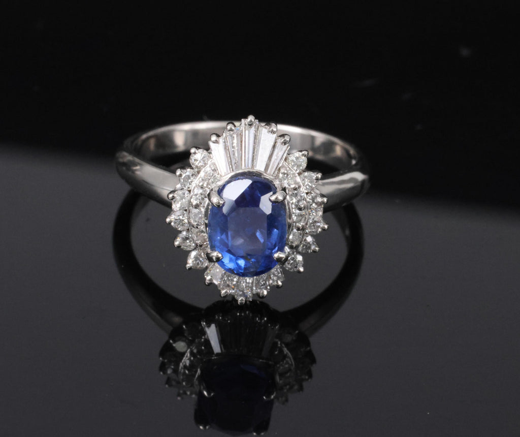 1.85ct GIA Ceylon No Heat Blue Sapphire & 0.60ct Diamond Platinum Ring Size 7