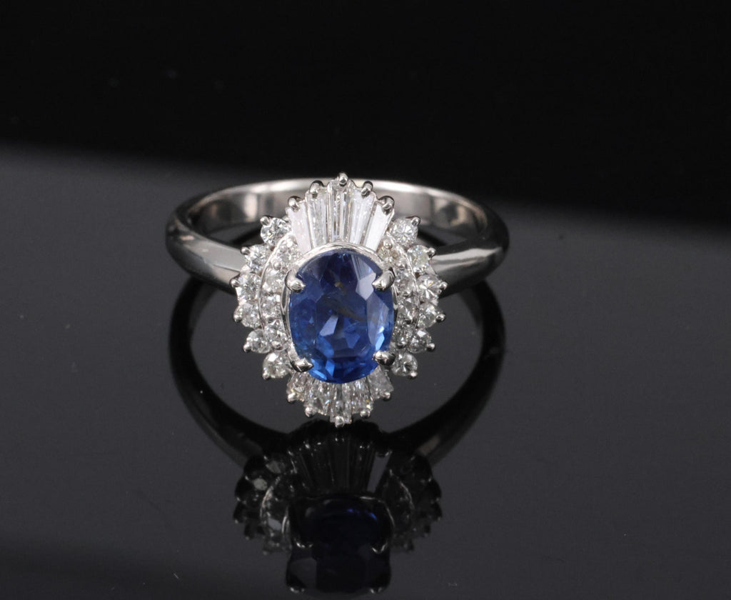 1.85ct GIA Ceylon No Heat Blue Sapphire & 0.60ct Diamond Platinum Ring Size 7