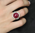 11.32ct Cabochon Cut Natural Ruby & 1.32ct Diamond Platinum Ring, Size 4.5