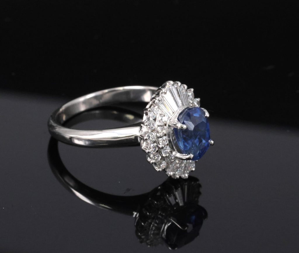 1.85ct GIA Ceylon No Heat Blue Sapphire & 0.60ct Diamond Platinum Ring Size 7
