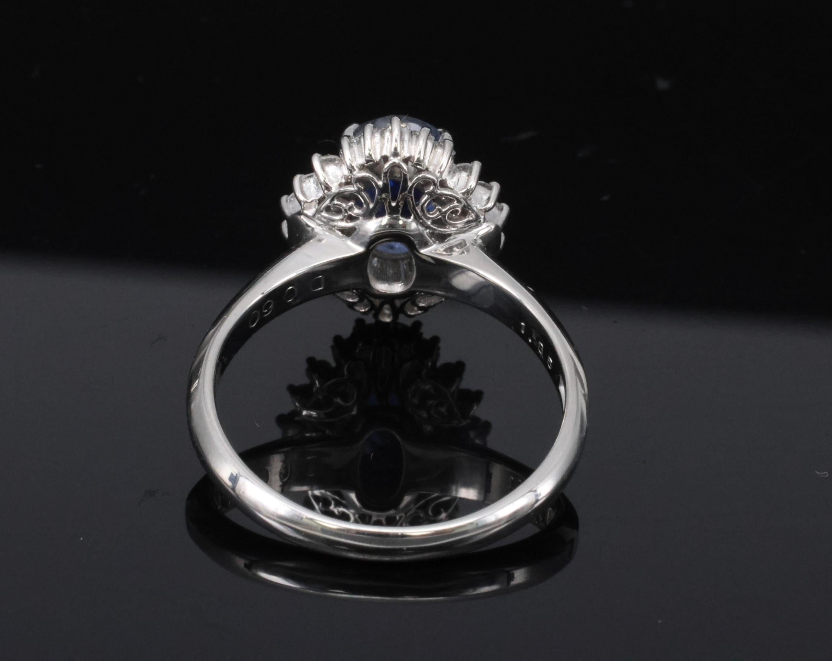 1.85ct GIA Ceylon No Heat Blue Sapphire & 0.60ct Diamond Platinum Ring Size 7