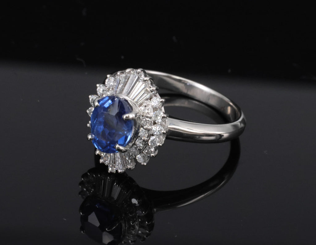 1.85ct GIA Ceylon No Heat Blue Sapphire & 0.60ct Diamond Platinum Ring Size 7