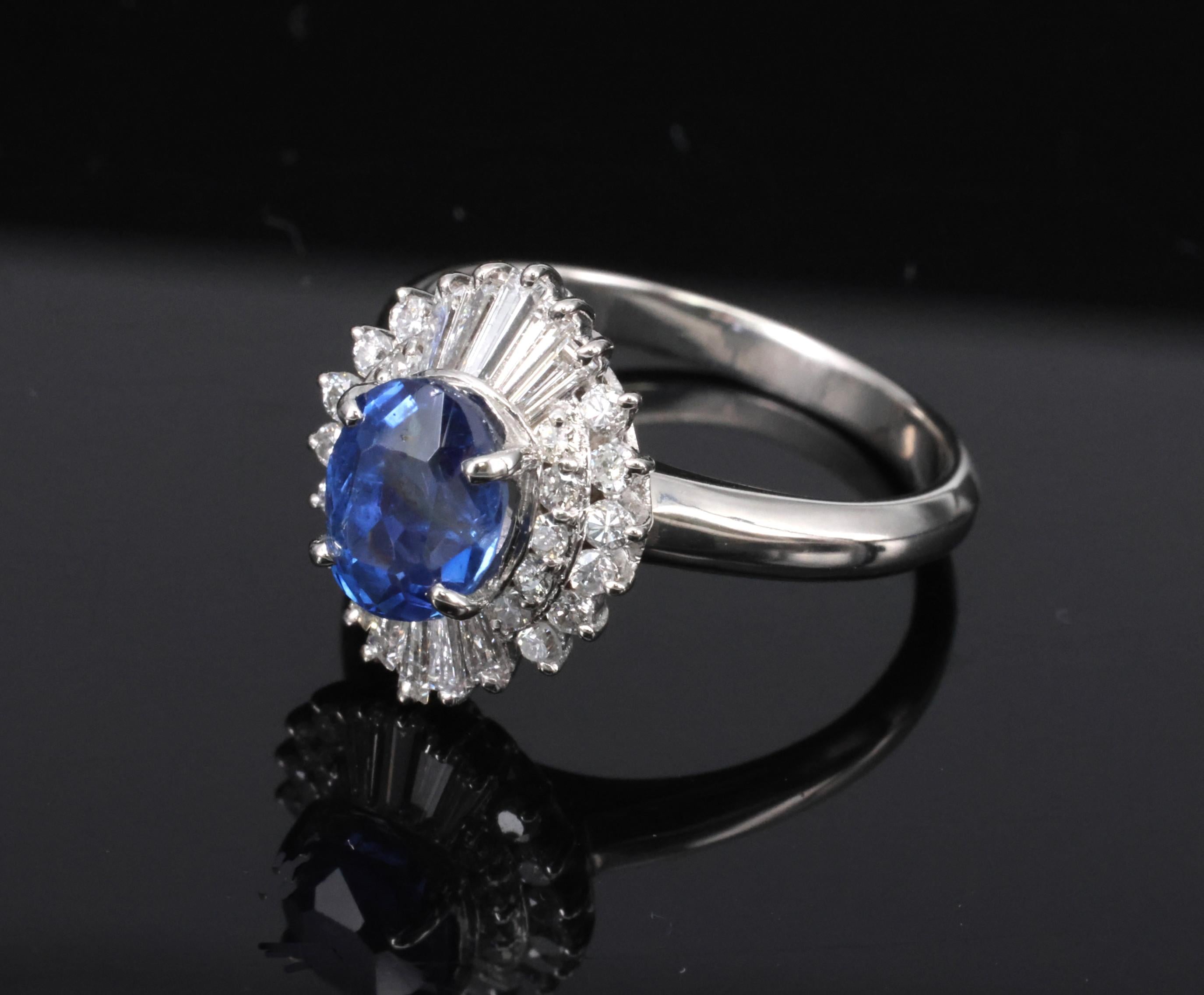 1.85ct GIA Ceylon No Heat Blue Sapphire & 0.60ct Diamond Platinum Ring Size 7