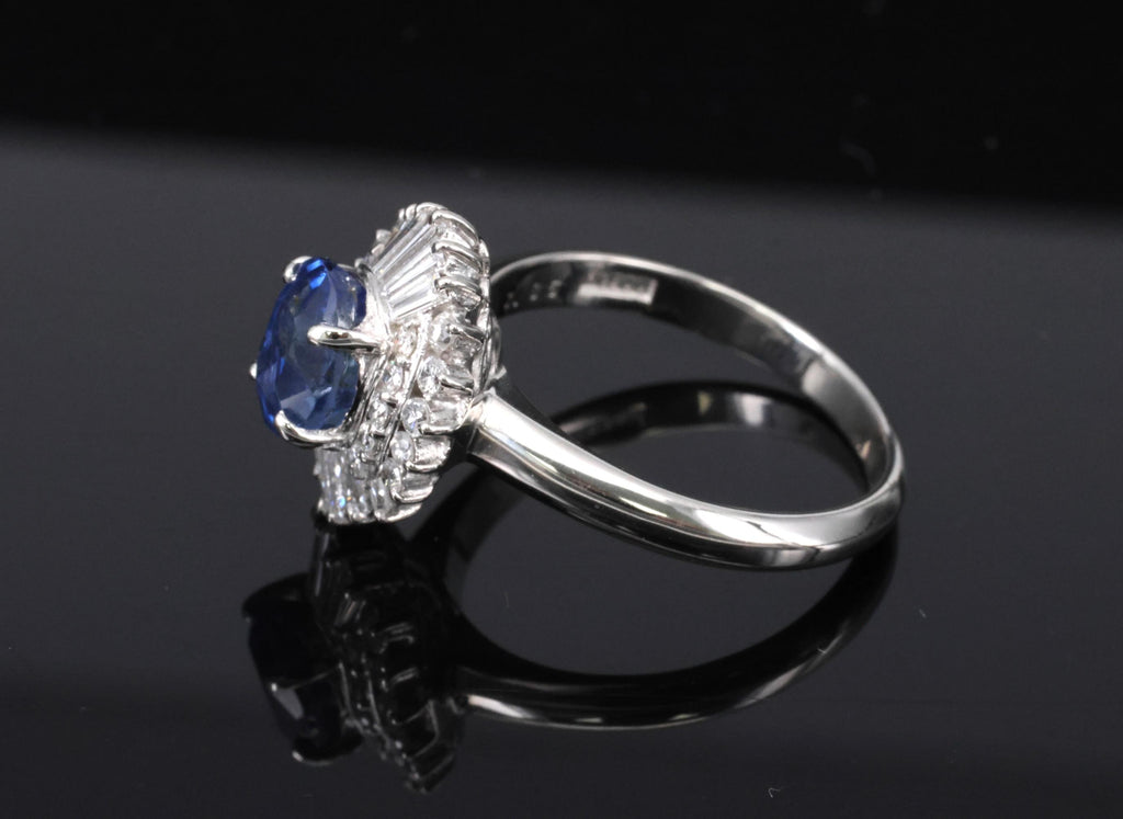 1.85ct GIA Ceylon No Heat Blue Sapphire & 0.60ct Diamond Platinum Ring Size 7