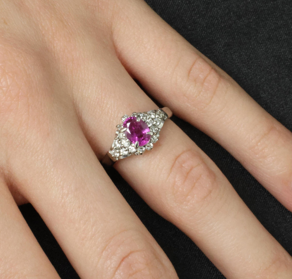 1.45ct GIA Natural NO HEAT Pink Sapphire 0.40ct Diamond Platinum Ring Size 6.25