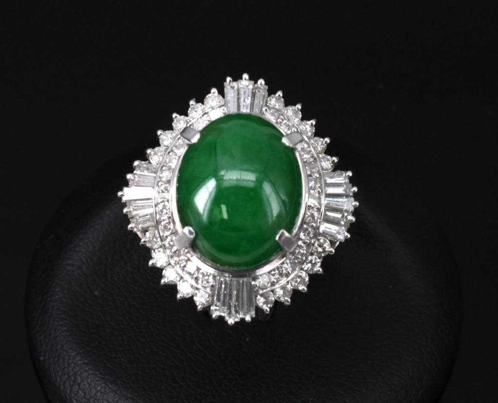 5.59ct GIA Natural Burmese Jadeite Jade 1.10ct Diamond Platinum Ring, Size 5.75