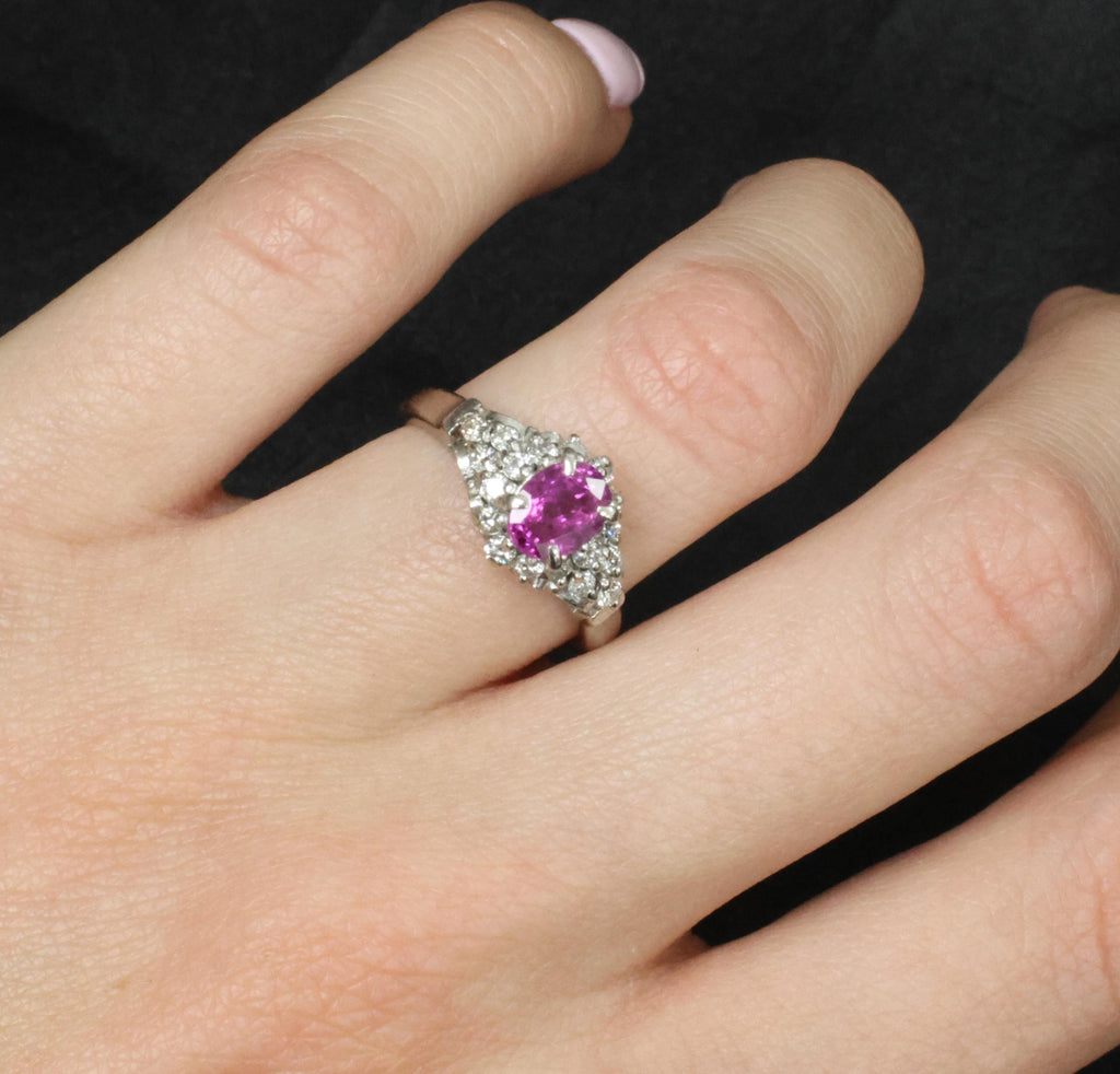 1.45ct GIA Natural NO HEAT Pink Sapphire 0.40ct Diamond Platinum Ring Size 6.25