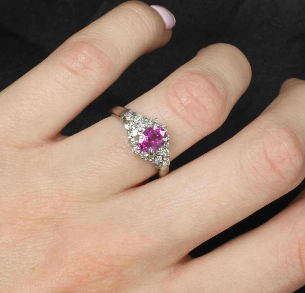 1.45ct GIA Natural NO HEAT Pink Sapphire 0.40ct Diamond Platinum Ring Size 6.25