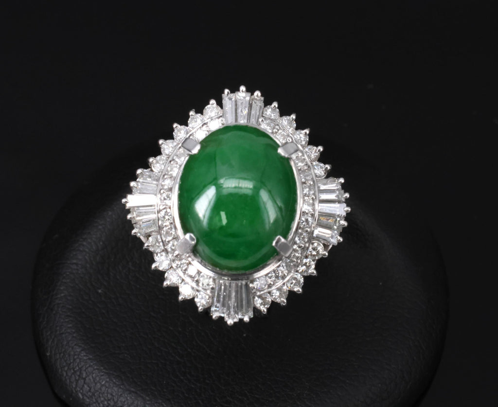 5.59ct GIA Natural Burmese Jadeite Jade 1.10ct Diamond Platinum Ring, Size 5.75
