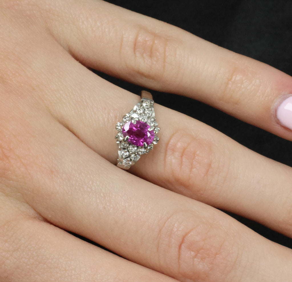 1.45ct GIA Natural NO HEAT Pink Sapphire 0.40ct Diamond Platinum Ring Size 6.25