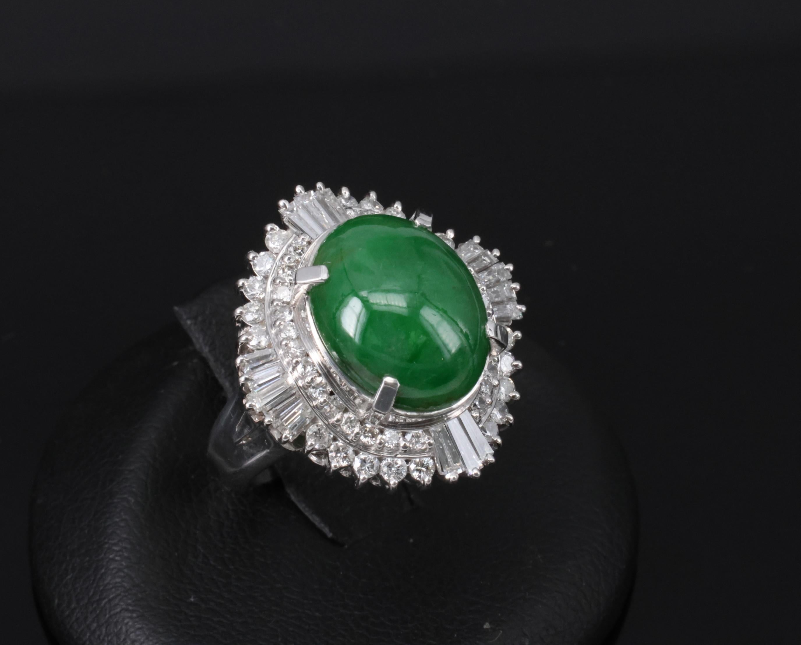 5.59ct GIA Natural Burmese Jadeite Jade 1.10ct Diamond Platinum Ring, Size 5.75