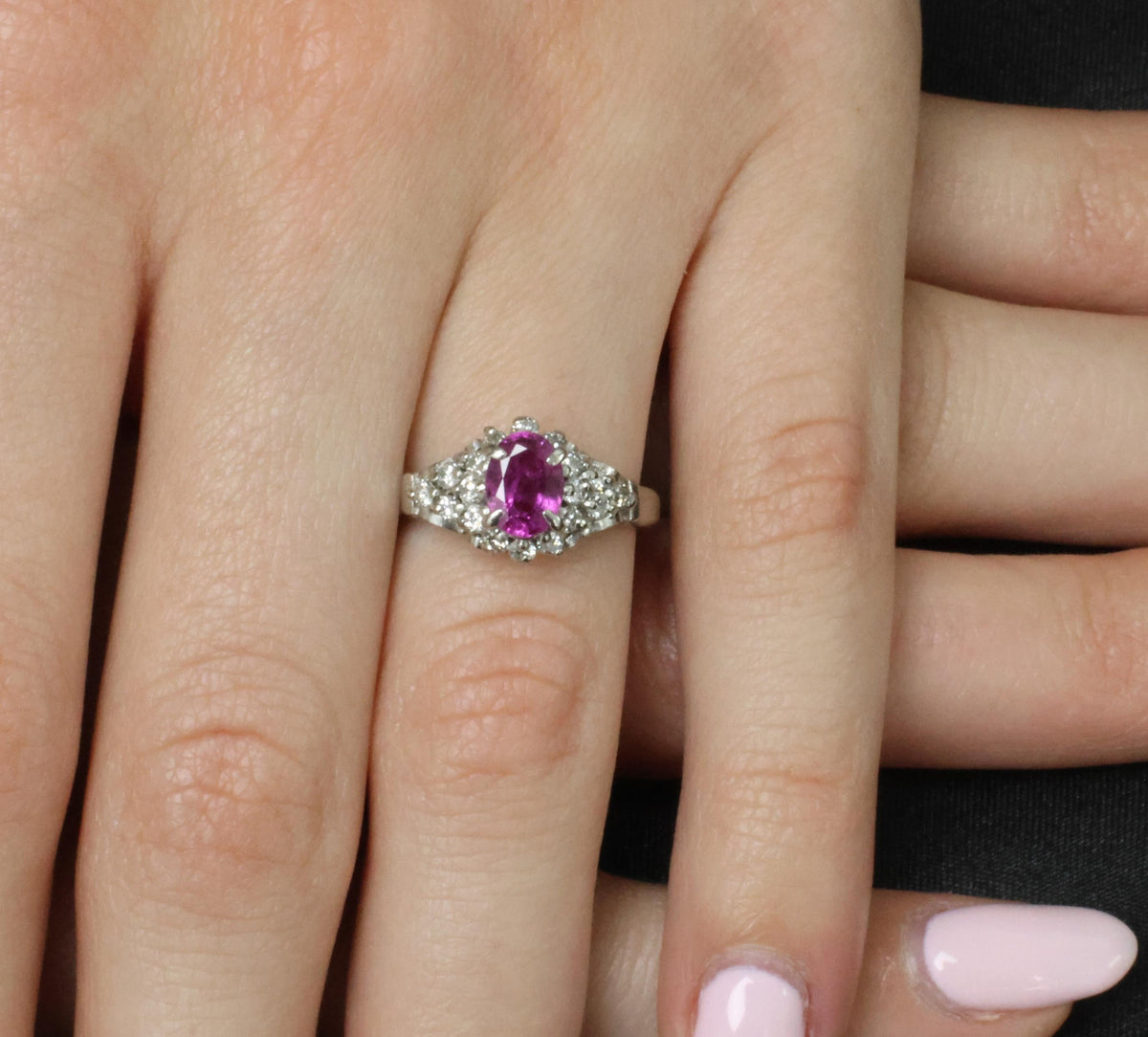 1.45ct GIA Natural NO HEAT Pink Sapphire 0.40ct Diamond Platinum Ring Size 6.25