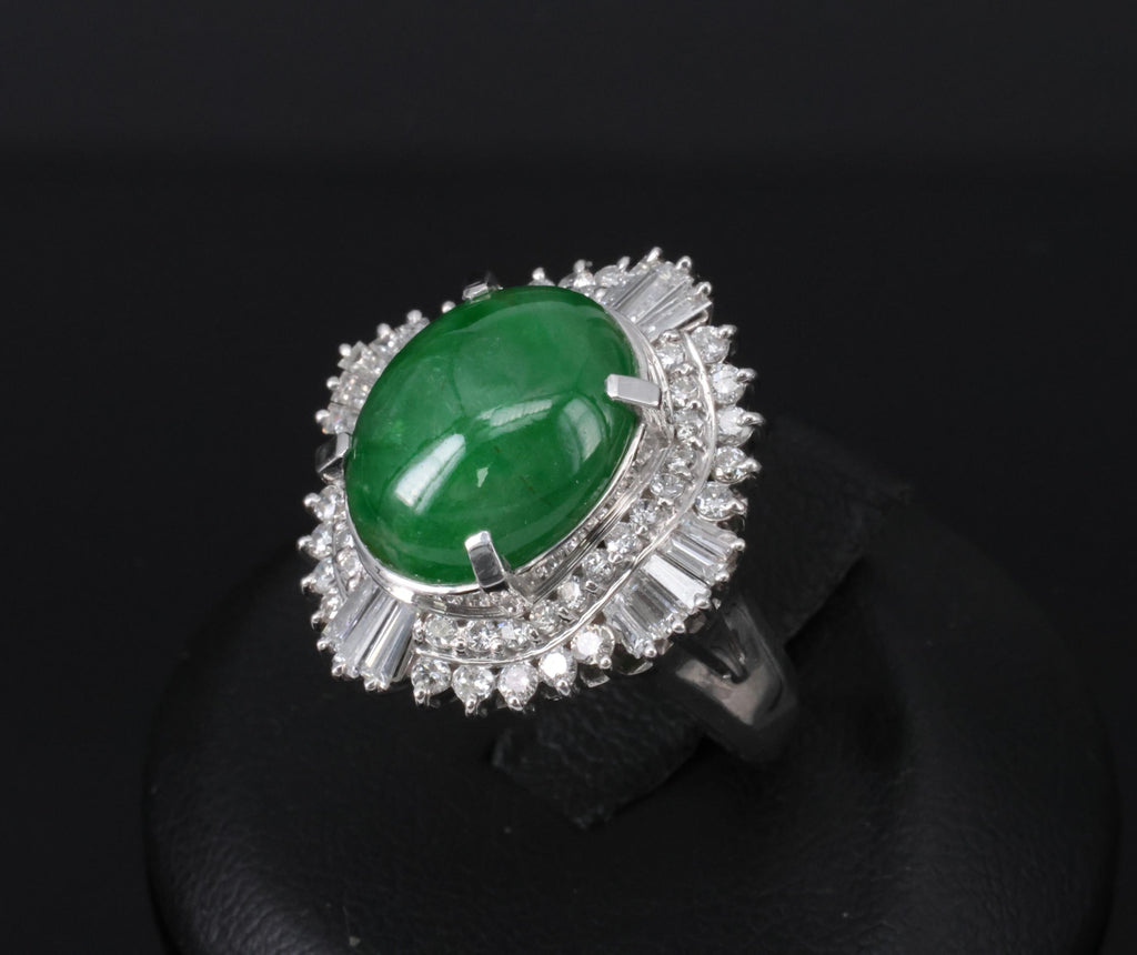 5.59ct GIA Natural Burmese Jadeite Jade 1.10ct Diamond Platinum Ring, Size 5.75