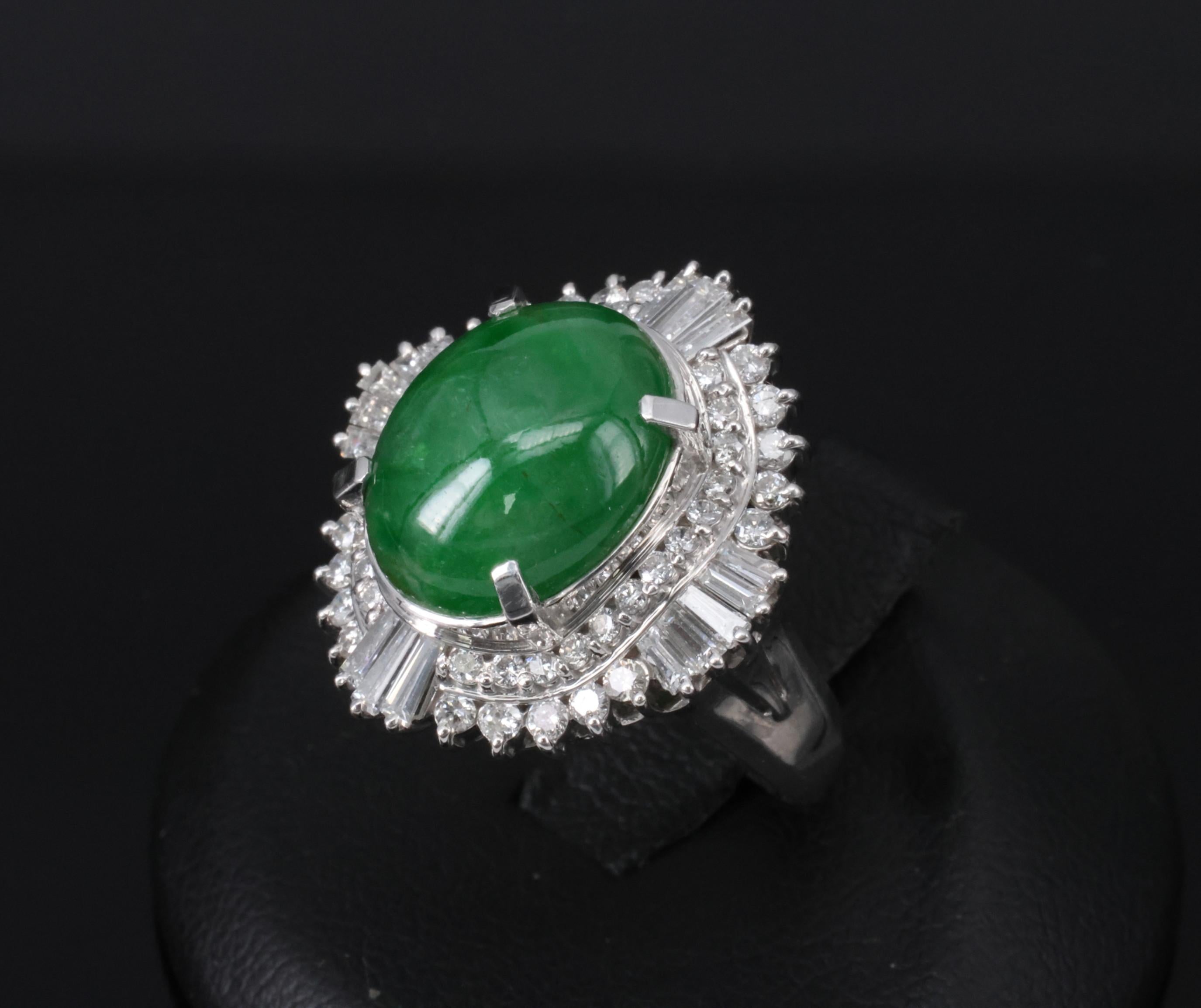5.59ct GIA Natural Burmese Jadeite Jade 1.10ct Diamond Platinum Ring, Size 5.75