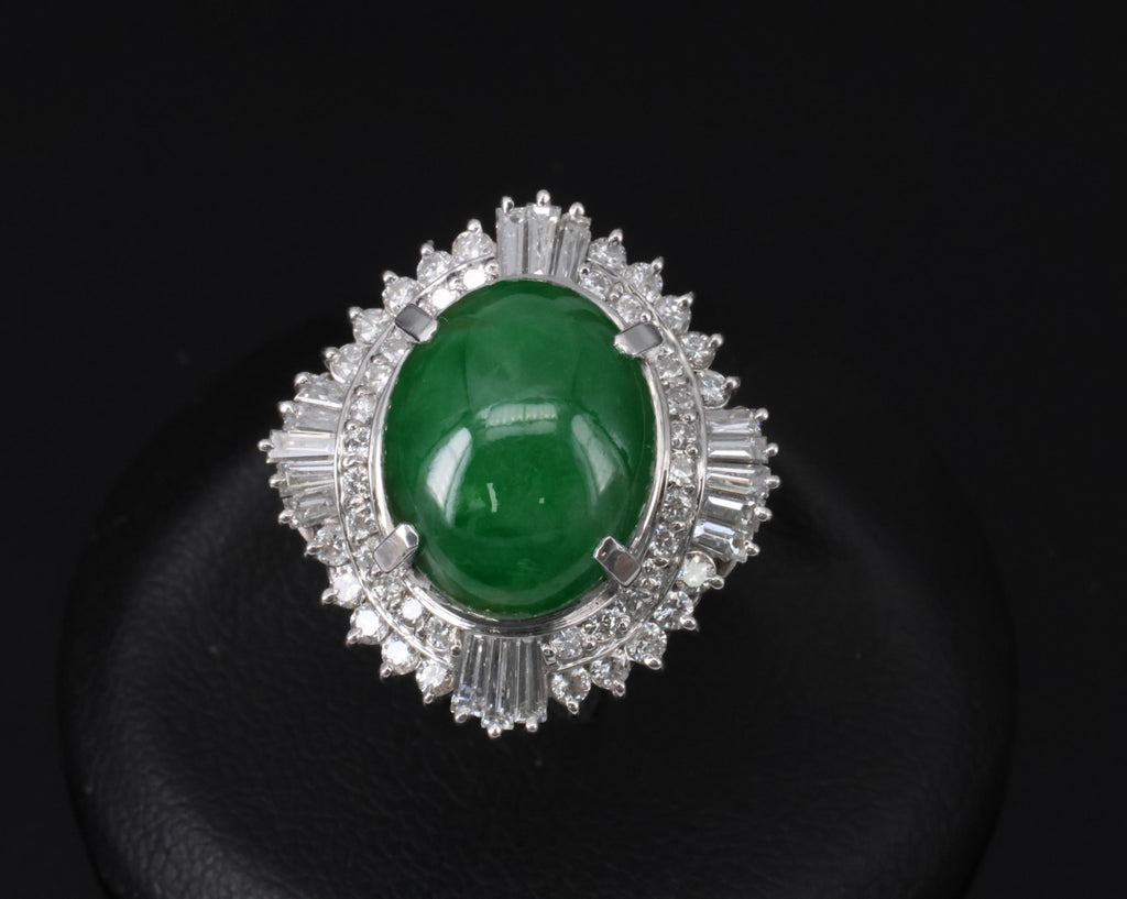 5.59ct GIA Natural Burmese Jadeite Jade 1.10ct Diamond Platinum Ring, Size 5.75