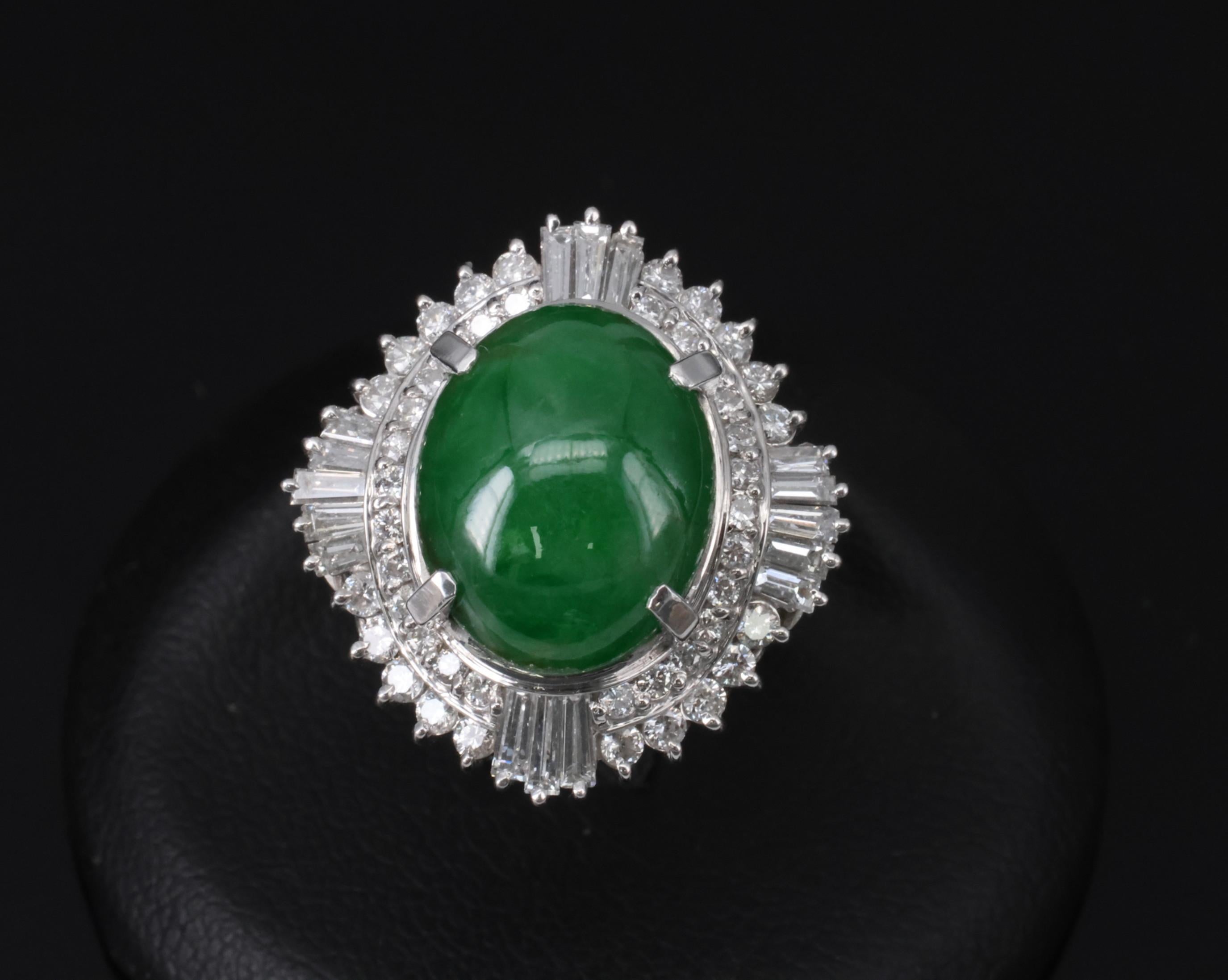 5.59ct GIA Natural Burmese Jadeite Jade 1.10ct Diamond Platinum Ring, Size 5.75