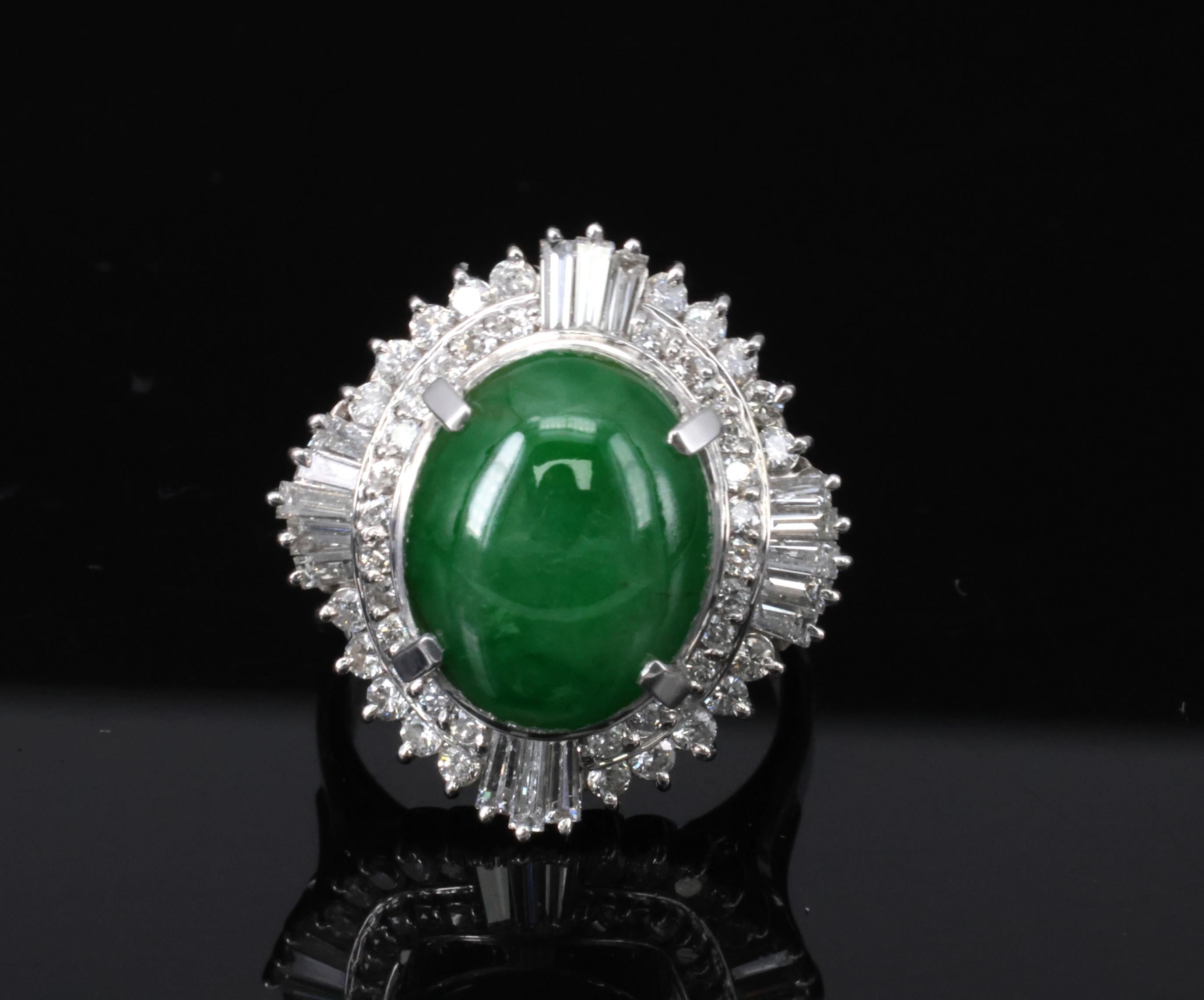 5.59ct GIA Natural Burmese Jadeite Jade 1.10ct Diamond Platinum Ring, Size 5.75