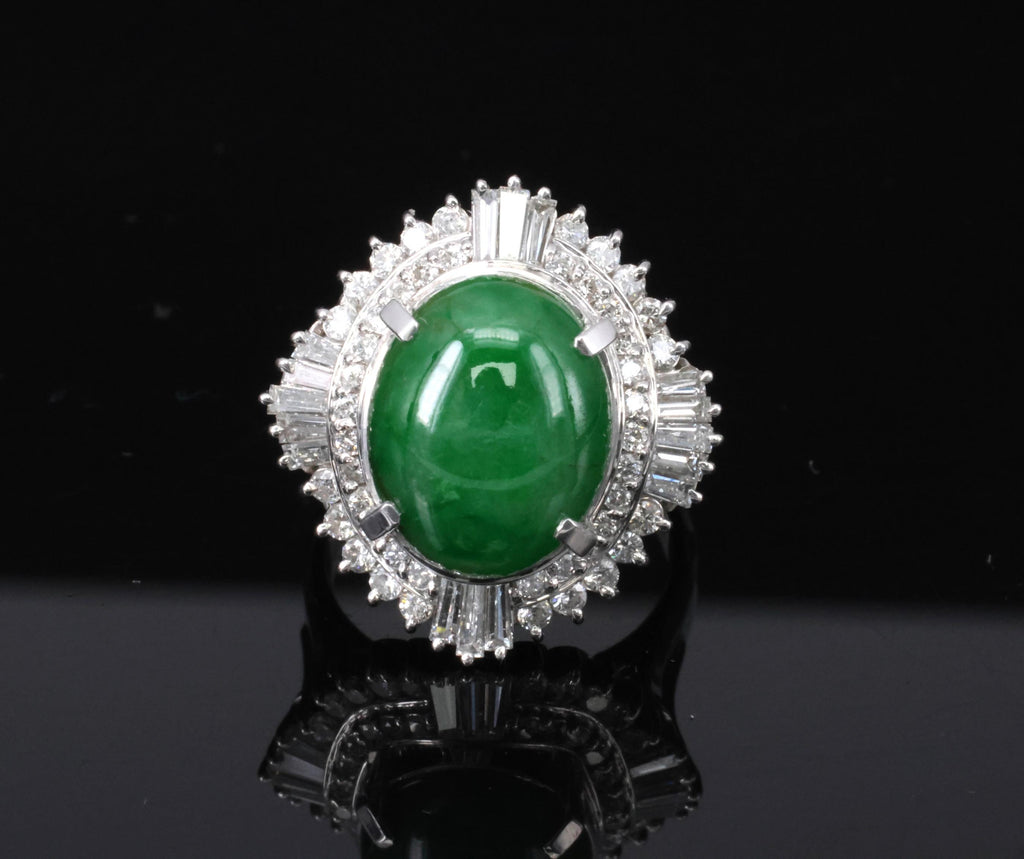 5.59ct GIA Natural Burmese Jadeite Jade 1.10ct Diamond Platinum Ring, Size 5.75