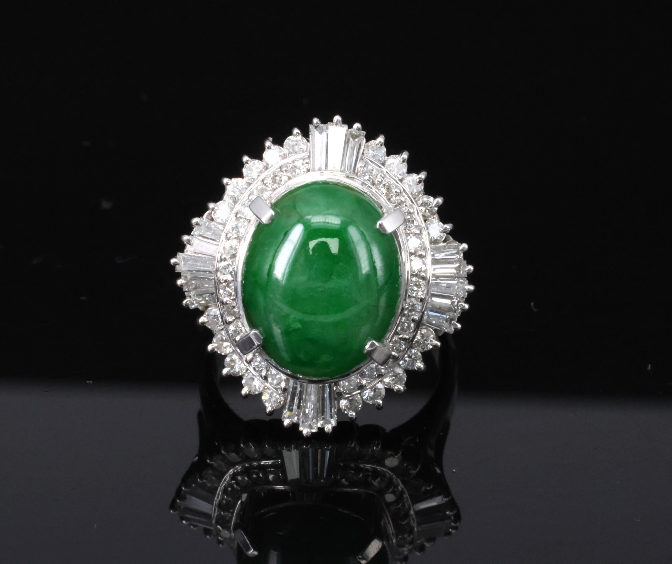 5.59ct GIA Natural Burmese Jadeite Jade 1.10ct Diamond Platinum Ring, Size 5.75