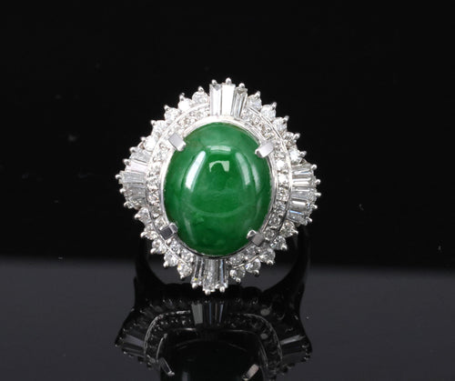 5.59ct GIA Natural Burmese Jadeite Jade 1.10ct Diamond Platinum Ring, Size 5.75