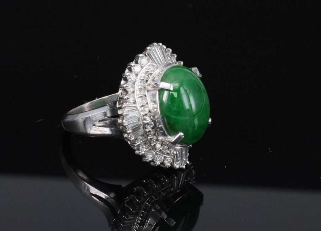5.59ct GIA Natural Burmese Jadeite Jade 1.10ct Diamond Platinum Ring, Size 5.75