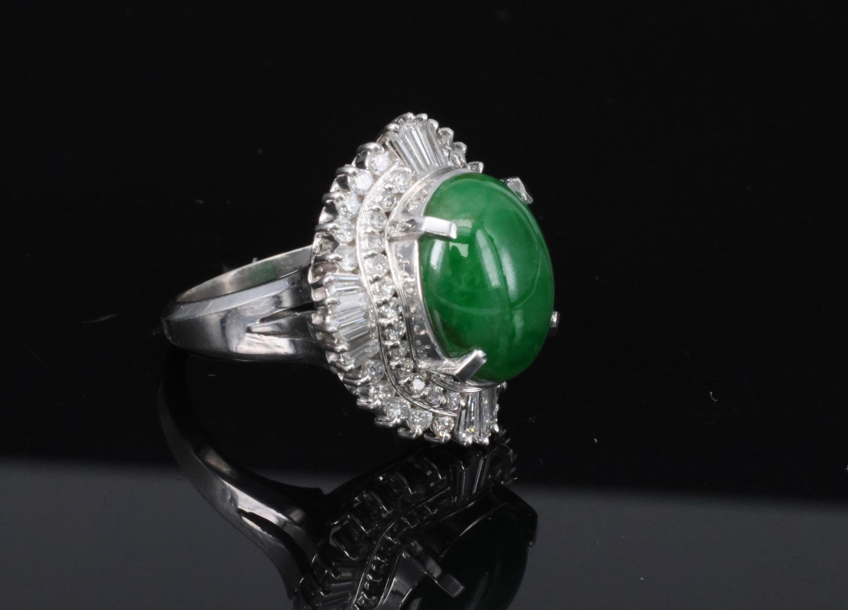 5.59ct GIA Natural Burmese Jadeite Jade 1.10ct Diamond Platinum Ring, Size 5.75
