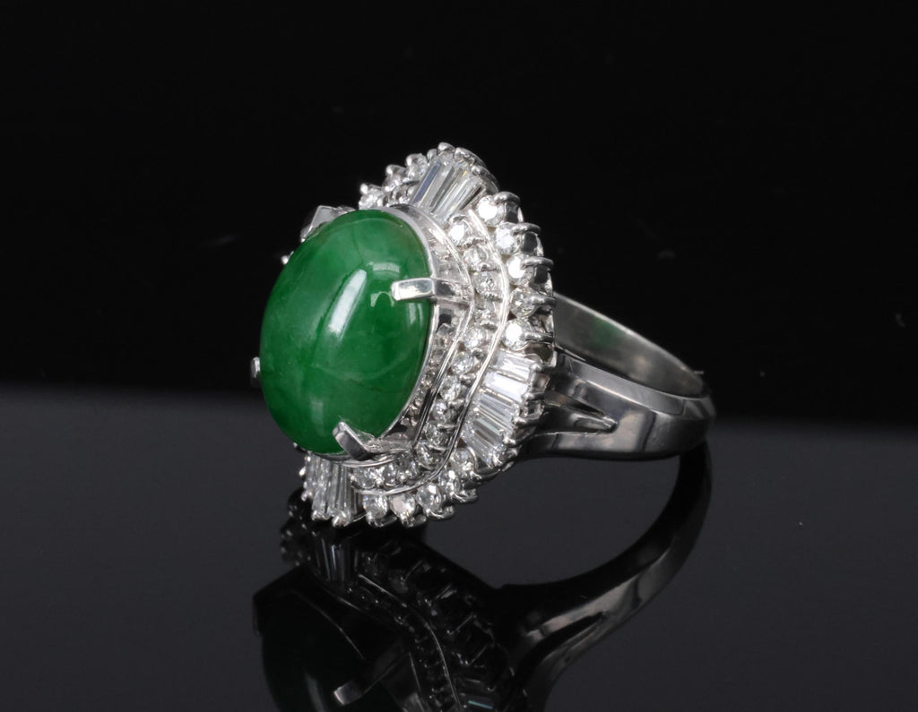 5.59ct GIA Natural Burmese Jadeite Jade 1.10ct Diamond Platinum Ring, Size 5.75
