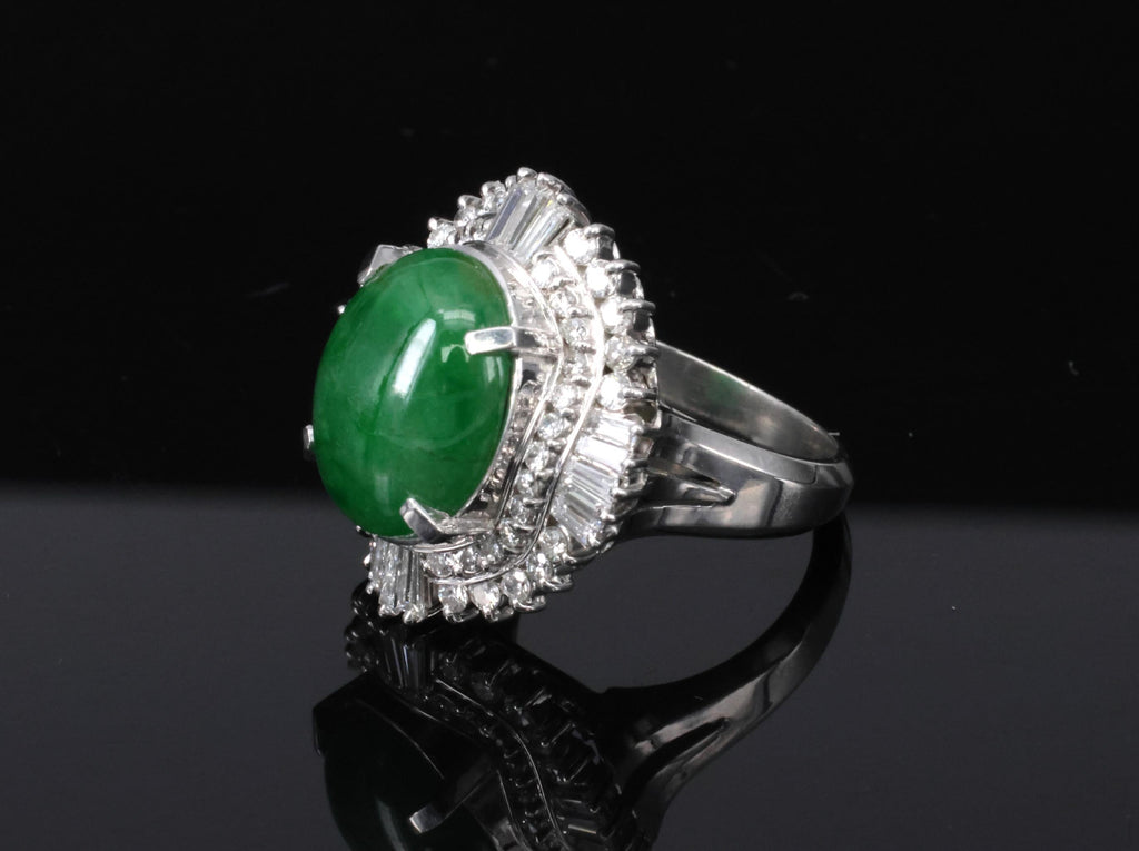5.59ct GIA Natural Burmese Jadeite Jade 1.10ct Diamond Platinum Ring, Size 5.75