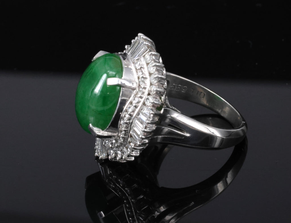5.59ct GIA Natural Burmese Jadeite Jade 1.10ct Diamond Platinum Ring, Size 5.75