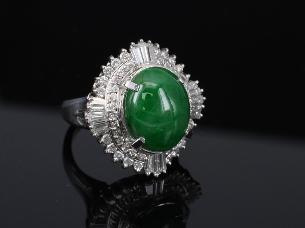 5.59ct GIA Natural Burmese Jadeite Jade 1.10ct Diamond Platinum Ring, Size 5.75