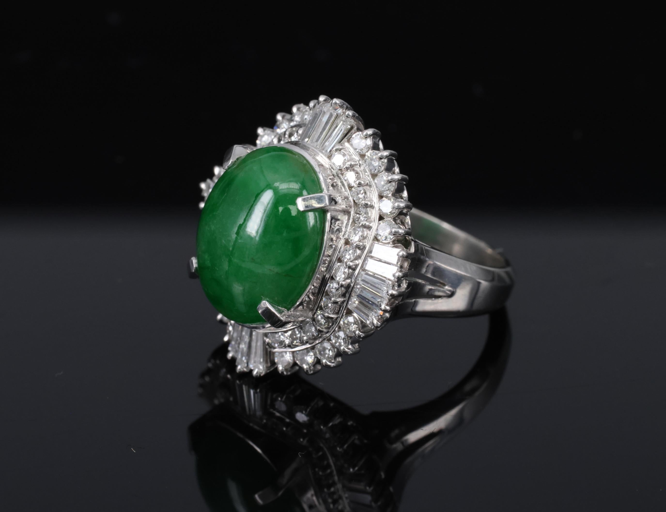 5.59ct GIA Natural Burmese Jadeite Jade 1.10ct Diamond Platinum Ring, Size 5.75