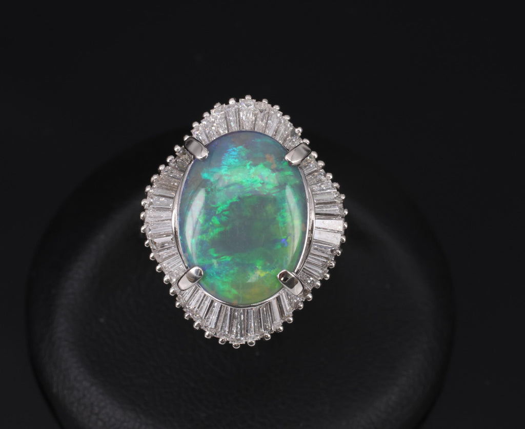 Rare 4.62ct Natural Untreated Black Opal & 1.65ct Diamond Platinum Ring Size 5.5